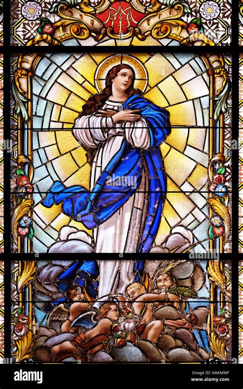 Virgin Mary Stained Glass Window In The Parish Church Of The