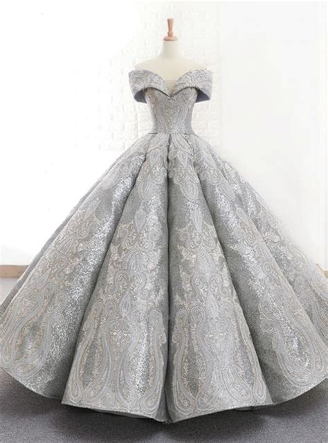 Silver Ball Gown Sequins Off The Shoulder Backless Wedding Dress Ball