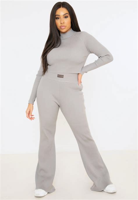 Plus Size Gray Co Ord Msgd Wide Leg Knit Pants Missguided