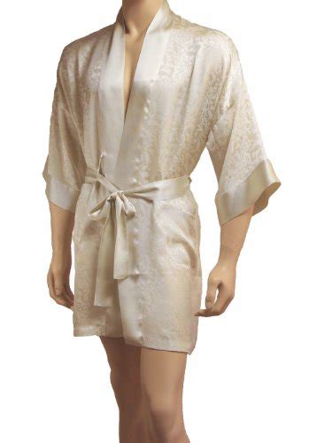 Nyeez Mens Classic Silk Robe Kimono Bathrobe Short Oyster Apparel