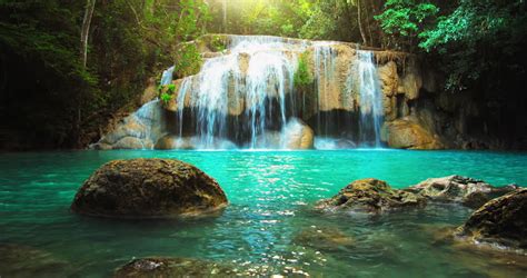Scenic Waterfall In Thailand Tropical Forest Beautiful