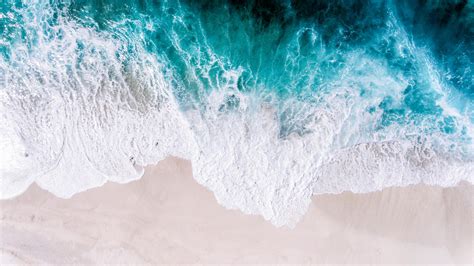 Wallpaper Ocean Aerial View Surf Wave Foam Sand Shore Hd