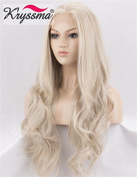 k ryssma long wavy lace front wig for women half hand tied synthetic blonde wigs for christmas