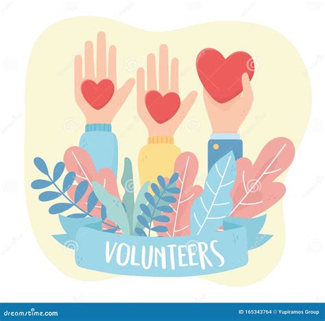 Volunteering Help Charity Raised Hands With Hearts Love Leaves Stock