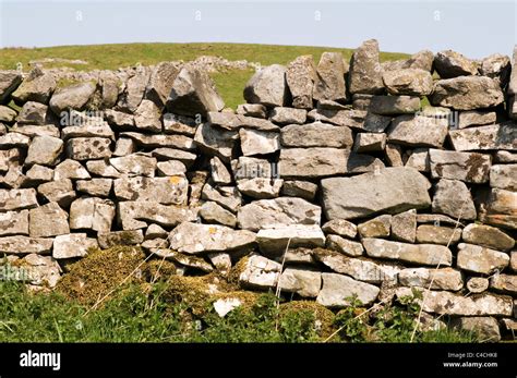 Dry Stone Wall Walls Walling Pile Piles Of Stones Dividing Field Stock