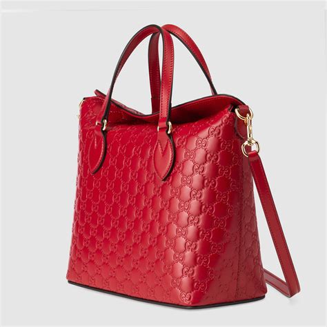 Gucci Signature Leather Top Handle Bag In Red Lyst