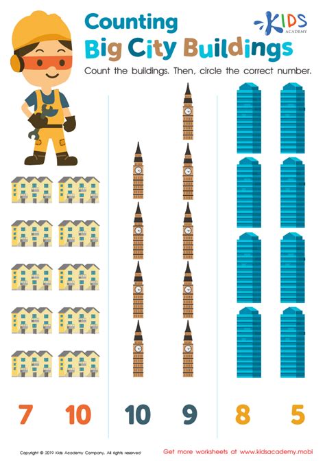 Counting Big City Buildings Worksheet For Kids