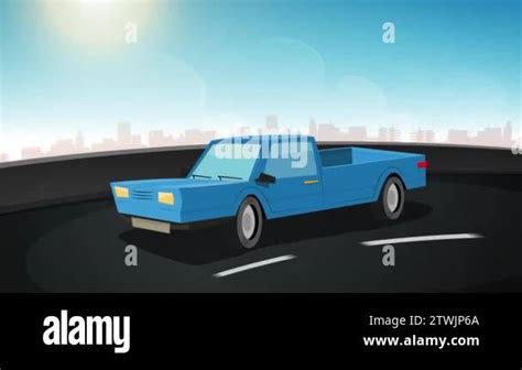 Cartoon Car Driving On City Highway Loop 4k Animation Of A Cartoon