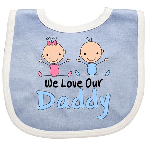 Boy Girl Twins Love Daddy Baby Bib Blue And White Personalized