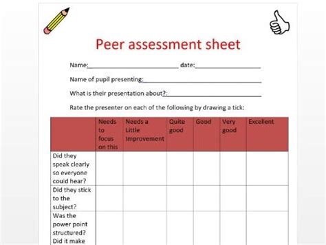 Peer Assessment Grid Teaching Resources