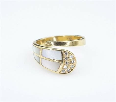 18k Yellow Gold Natural Diamond Mop Inaly Bypass Ring Size 65 Rg2379