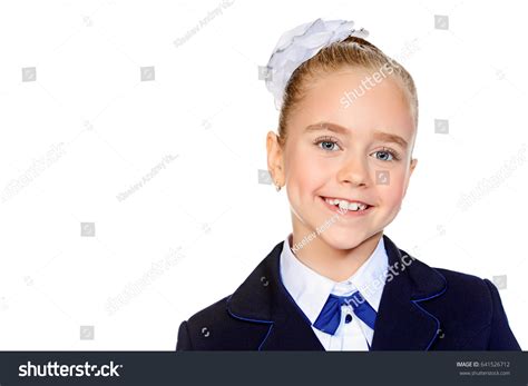 Happy School Girl School Uniform Isolated Stock Photo 641526712