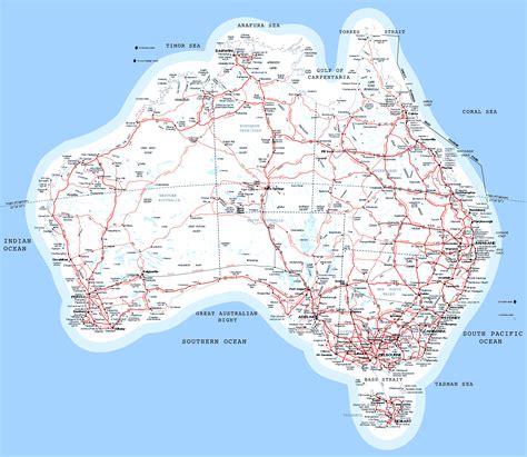 Large Detailed Map Of Australia With Roads Railroads And Cities 