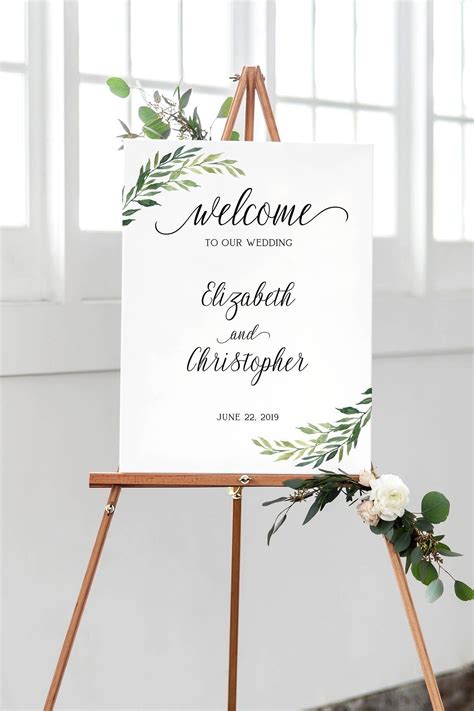 Wedding Welcome Sign Template Printable Greenery Greeting Etsy