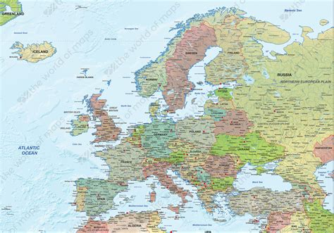 Vector Map of Europe with relief Political 1293 | The ...