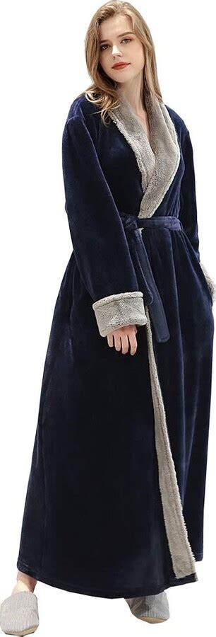 Kinow Ladies Long Fleece Dressing Gown Comfy Fluffy Bathrobe Warm Nightgown Housecoat