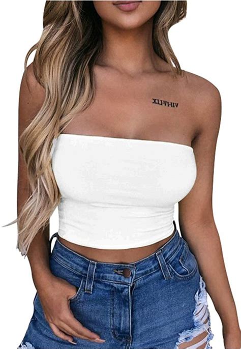 Lagshian Women S Sexy Crop Top Sleeveless Stretchy Solid White Size