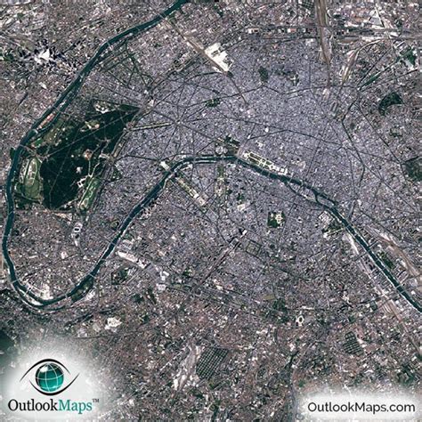 Paris France Satellite Map Print Aerial Image Poster