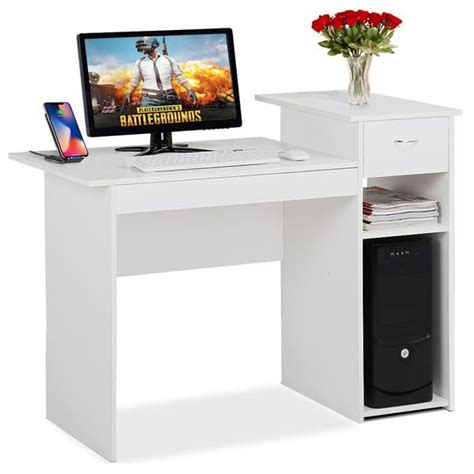 Yaheetech White Student Computer Desk With Drawer And Shelf Home Office