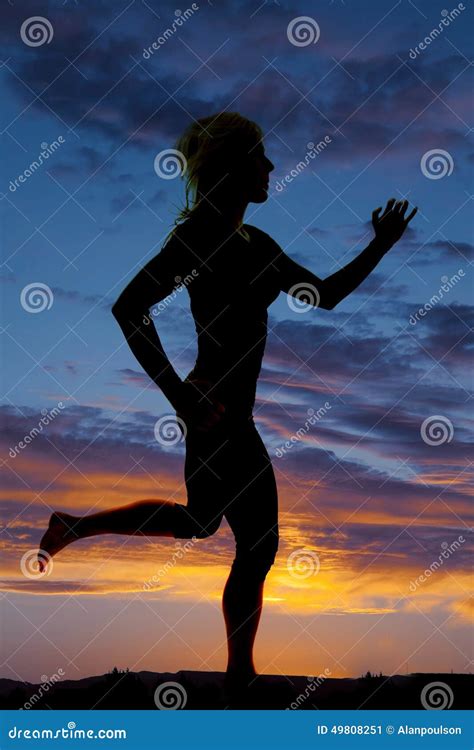 Silhouette Of A Woman Running In The Sunset Stock Image Image Of Exercising Hill