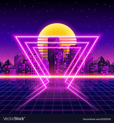 Retro Neon City Background Neon Style 80s Vector Image