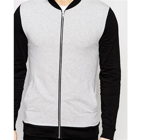 V Neck Men Fitted Backand Gray Combination Zip Up Sweatshirts Without