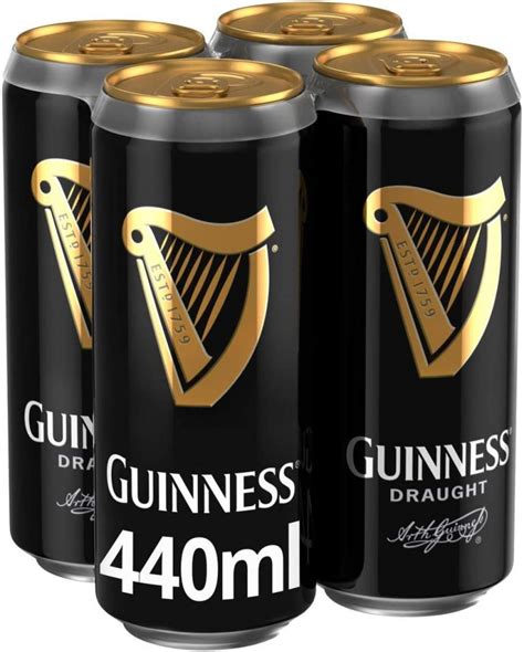 Guinness Draught Dark Irish Dry Stout Beer 4 X 440ml Cans Drinkland