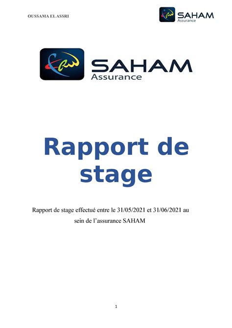 Rapport De Stage Assurance Saham Rapport De Stage Rapport De
