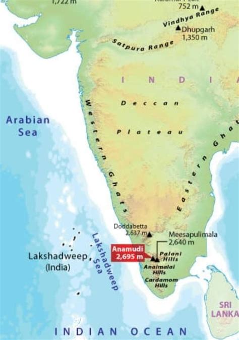 Where Is Anaimudi Peak Located On An Outline Map Of India