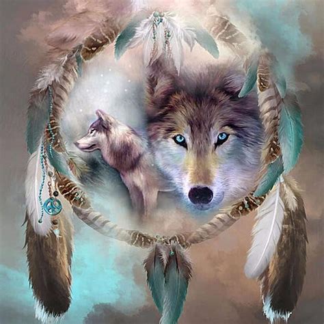Wolf Dream Catcher Diamond Embroidery Croci Dipinte Pittura Con Lupi