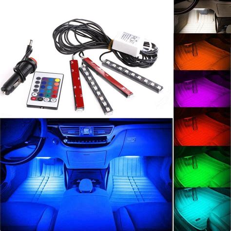 Buy 4x 9led Remote Control Colorful Rgb Car Interior Floor Atmosphere