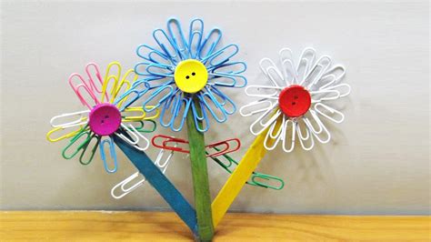 Popsicle Stick Craft Diy Paper Clip Flowers Easy And Simple Youtube