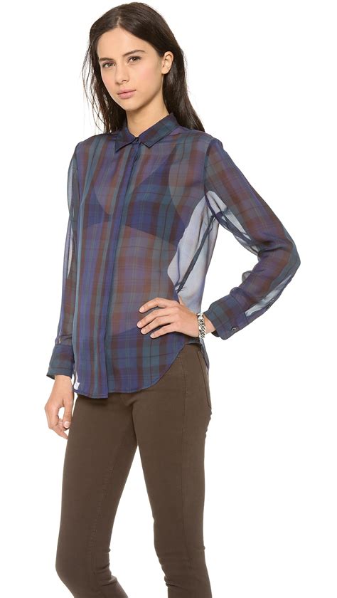 Madewell Silk Plaid Bromley Blouse In Green Lyst
