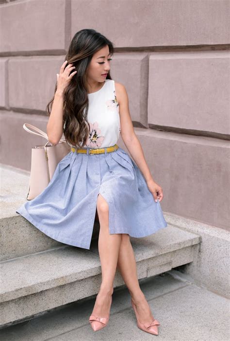 Pleated Chambray Skirt Extra Petite