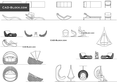 Chairs and armchairs for beauty salons. CAD blocks of comfortable, outdoor design furniture in ...