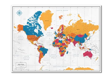 Colorful World Map Poster With Pins Inspirational Travel
