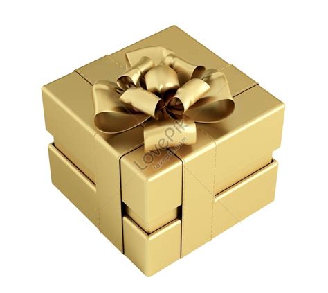 3d Rendering Of Isolated Golden T Box With Bow And Ribbons Picture
