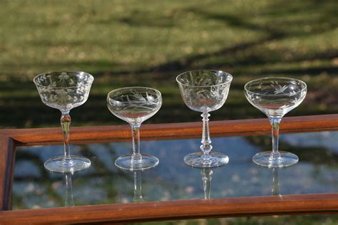 Vintage Etched Cocktail Martini Glasses Set Of Four Different Vintage Cocktail Glasses Unique