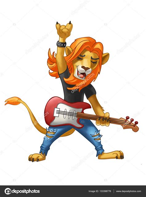 Lion Rocker With A Guitar And Denim Pants — Stock Photo © Taykaya
