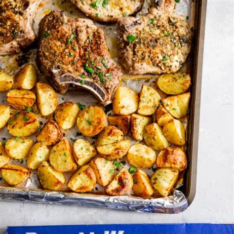 Sheet Pan Ranch Pork Chops With Potatoes And Brussels Sprouts