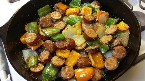 Life seems kind of drab and boring now if you'd like you could use turkey kielbasa here, i used the beef and pork sausage but next time i think. Cast Iron Cooking Kielbasa Sausage And Peppers Recipe ...