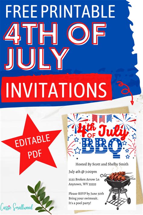 Free Printable 4th Of July Party Invitation Editable Template Cassie