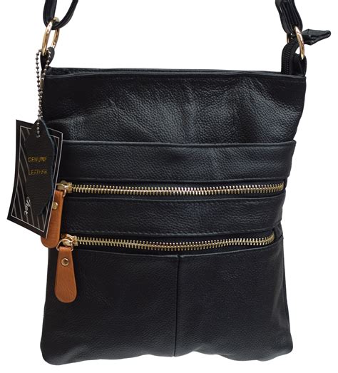 Womens Multi Pocket Zipper Leather Crossbody Bag Over The Shoulder Purse And Handbag