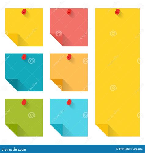 Flat Design Of Colorful Pinned Sticky Notes Stock Vector