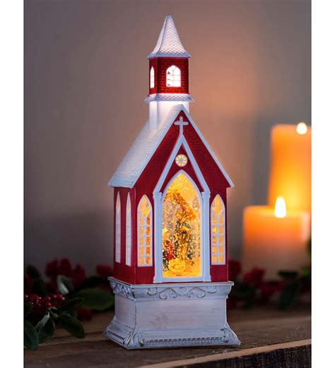 Led Musical Church Lantern With Snow Globe Manger Scene Plow And Hearth