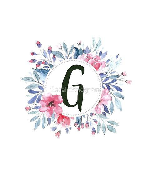 The Letter G Is Surrounded By Watercolor Flowers And Leaves On A White