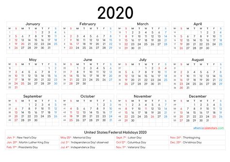 Free Printable 2020 Calendar With Holidays 12 Templates