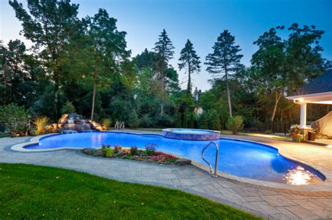 Naperville IL Freeform Swimming Pool With Raised Hot Tub Traditional