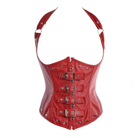 Red Leather Look Underbust Corset Underbust Corset Steel Boned