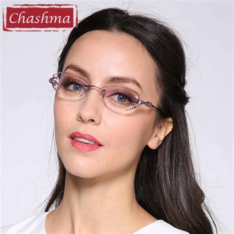 Chashma Brand Eyeglasses Diamond Trimmed Rimless Glasses Titanium